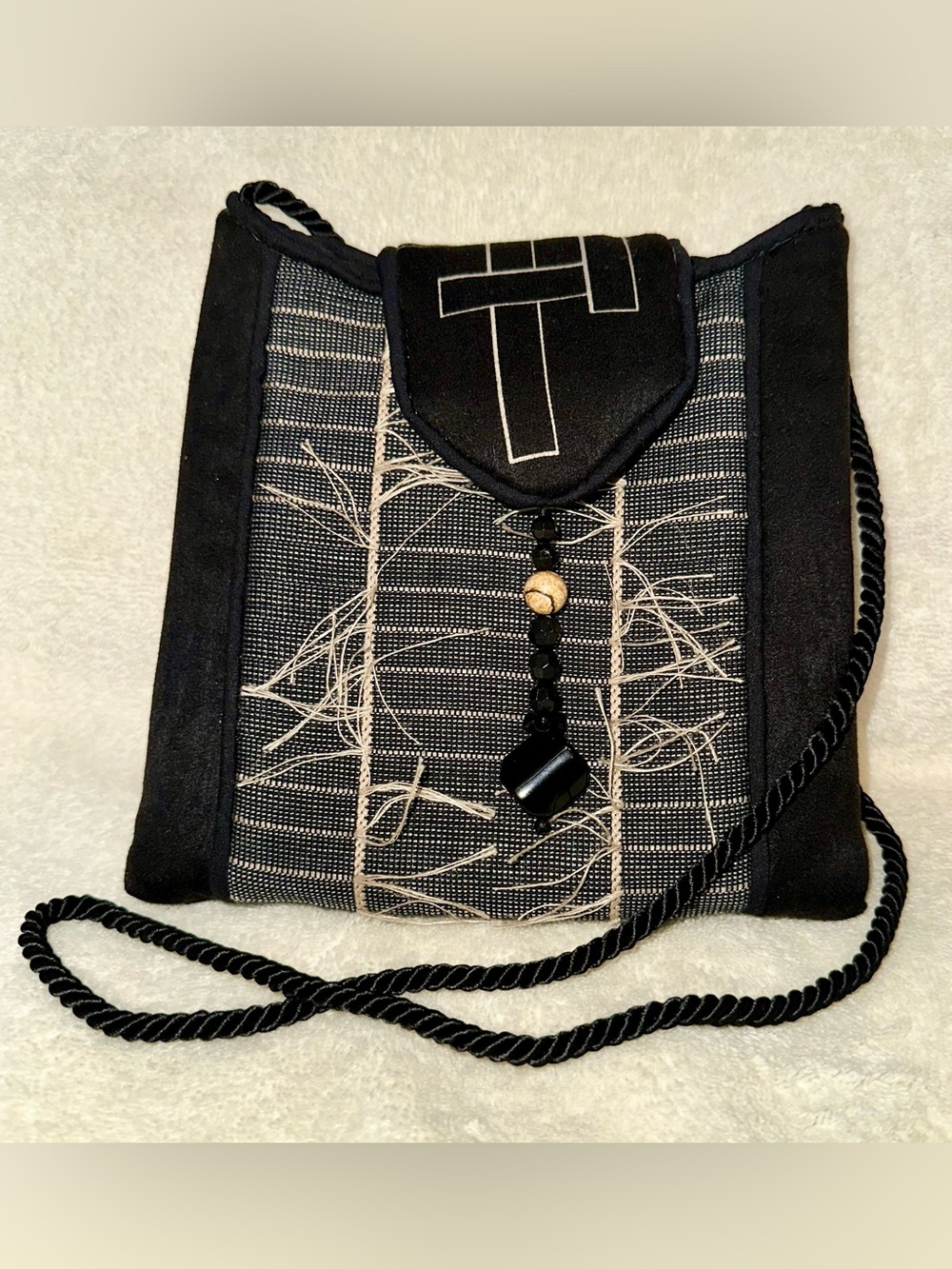 Vintage 90s Totes by Tucker Vero Beach FL Black Fabric Crossbody Bag Beaded